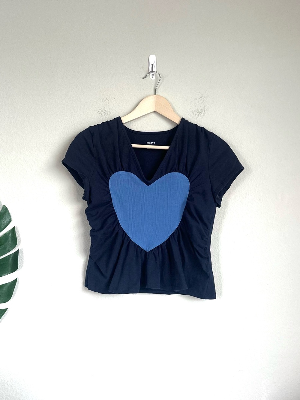 Anthropologie Maeve Heart Embellished V-Neck Tee